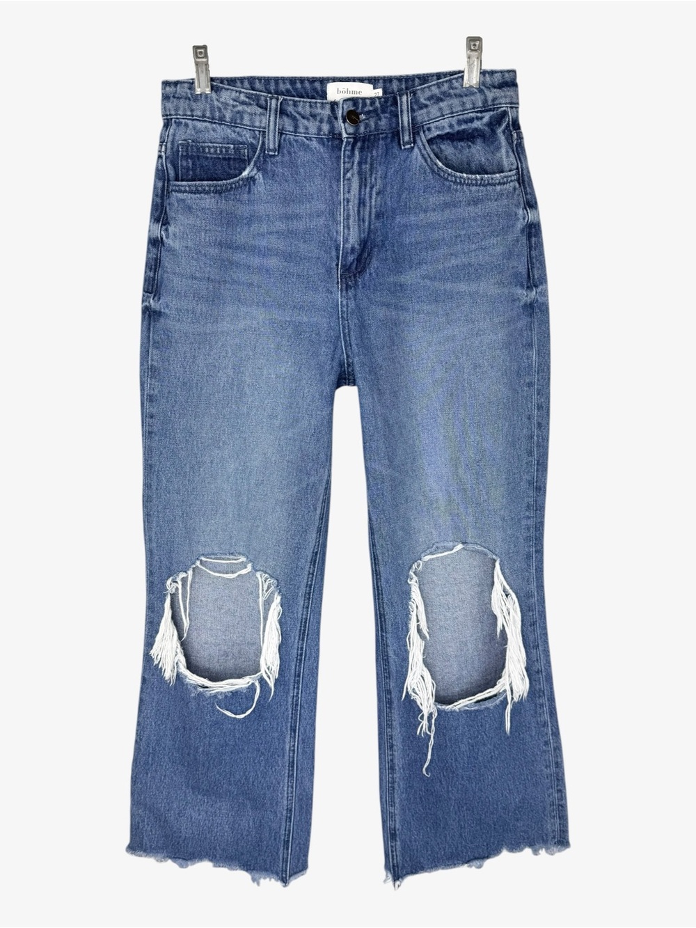Bohme High Rise Distressed Wide-Leg Cropped Jeans 27 Destroyed Ripped Raw Hem